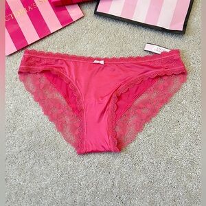 NWT Victoria’s Secret Sexy BBV Pink Satin Lace Trim cheekini Panties VS Small S